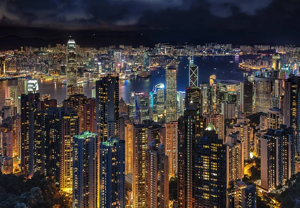 Hong Kong Nightscape Görünümünden Victoria Peak — Stok fotoğraf