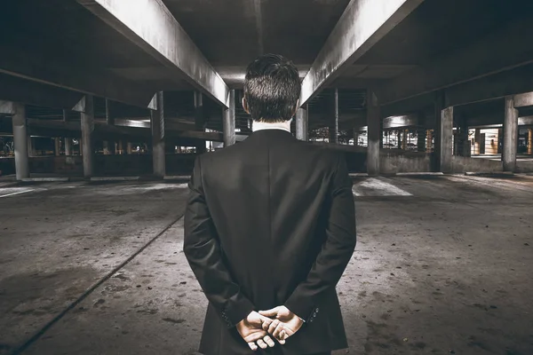 Businessman Desolated Car Park Area — Stock Photo, Image