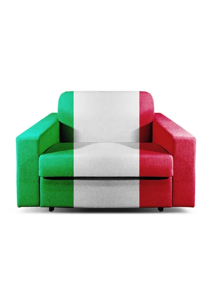 Isolerad Soffa Stol Med Italiensk Flagga Tyg Efterbehandling Sin Plats — Stockfoto