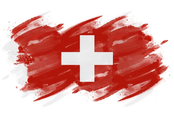Bandeira Suíça Pintada Com Pincel — Fotografia de Stock