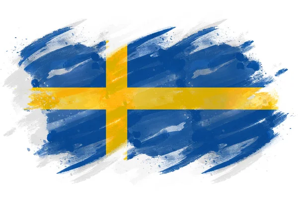 Шведський Прапор Намальований Пензлем — стокове фото