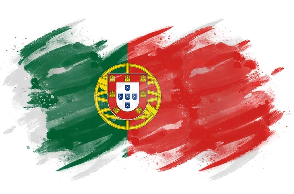 Flaga Portugalska Malowana Pędzlem — Zdjęcie stockowe