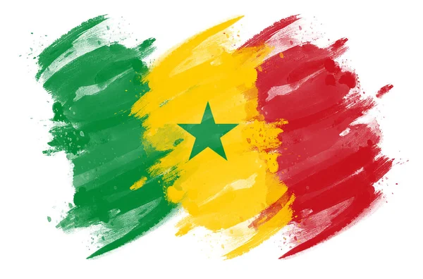 Senegal Flagge Mit Pinsel Bemalt — Stockfoto