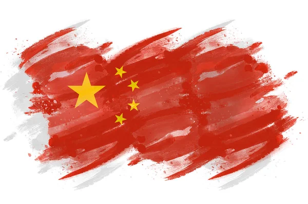 Flaga Chińska Malowana Pędzlem — Zdjęcie stockowe