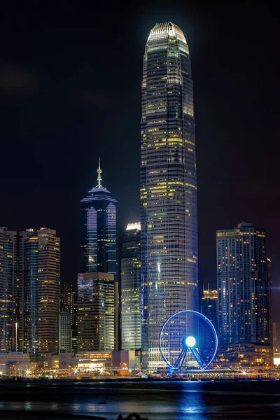 Hong Kong Skyscaper Koło Panoramiczne Centralny Noc Jpg — Zdjęcie stockowe