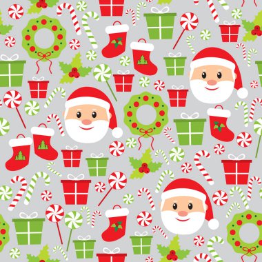 Noel Baba, Noel çelengi, hediyeler ve şekerlerle kusursuz bir desen..