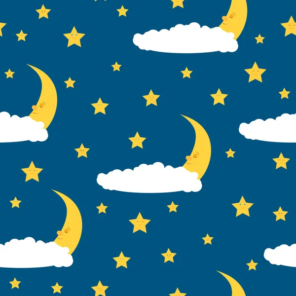 Sleeping moon and stars seamless pattern.