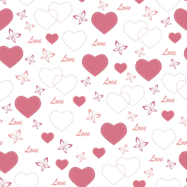 Seamless pattern with hearts and butterflies. — Stock Photo, Image