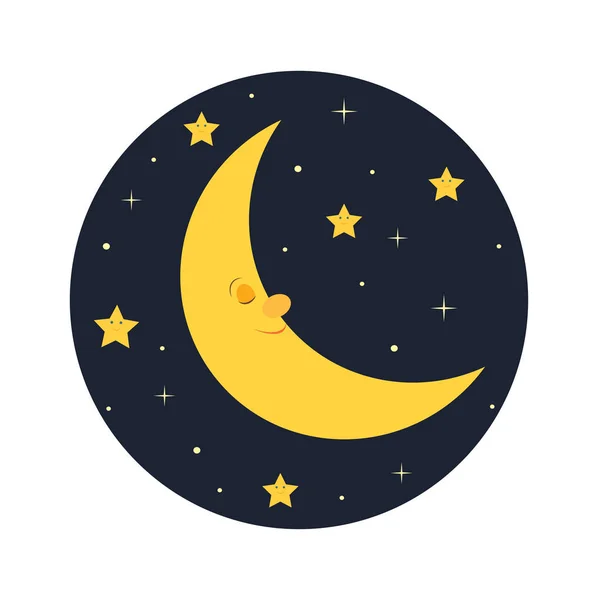Śpiący księżyc i gwiazdy. — Zdjęcie stockowe