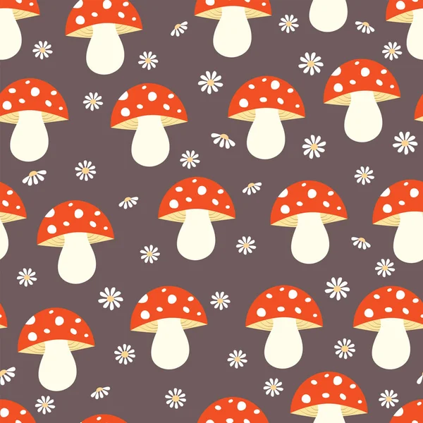Seamless pattern with mushrooms and flowers.