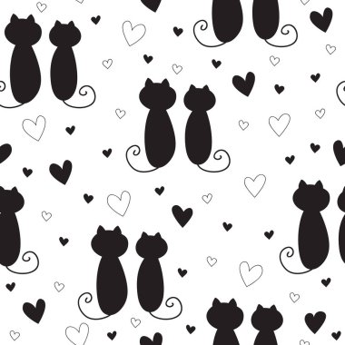 Kara kediler kusursuz desen. Duvar kağıtları, kartlar, ambalajlar, kıyafetler ve diğer şeyler için kullanılabilir..