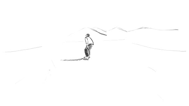 Lassieke Animatie Van Truc Kurk Een Snowboard — Stockvideo