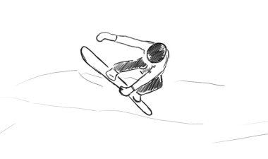 Zıplayan bir snowboardcuyu gösteren kalem çizimi