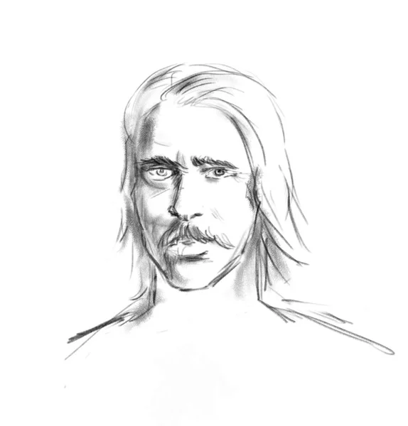 Pencil Sketch Man Head Full Face — Stock Photo, Image