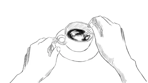Rysunek Dłoni Trzymających Filiżankę Kawy — Zdjęcie stockowe