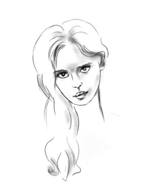 Kalemle çizilmiş bir kızın portresi.