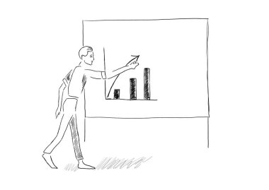 Tahtaya büyüme grafiği çizen bir adamın kalem çizimi