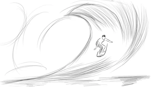 Kresba Tužkou Surfaře Provádějícího Trik Pasáž Tubě — Stock fotografie
