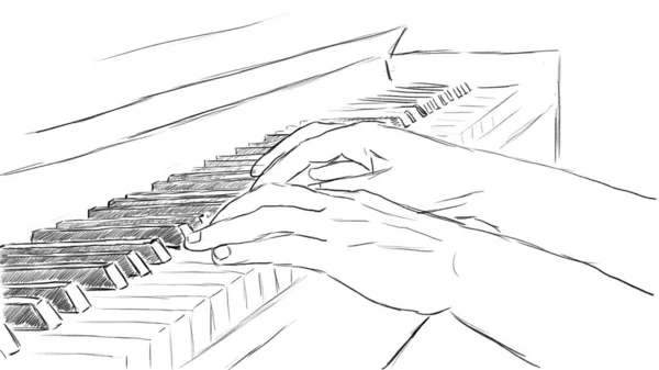 Piano playing. Pencil drawing