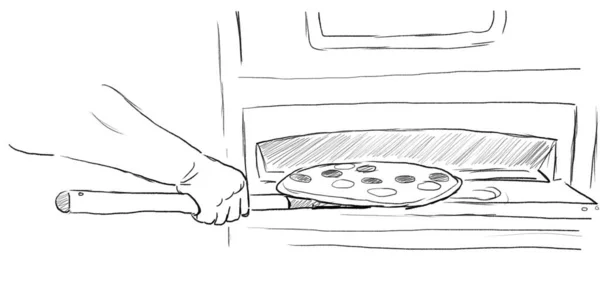 Pizzabacken Zeichnung Mit Bleistift Auf Weißem Hintergrund — Stockfoto