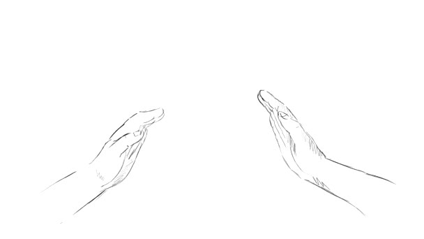 Trois types de gestes de main lors de la communication : "comptoir en coton", "poignée de main", "prendre la main". Animation dessinée à la main en noir et blanc 