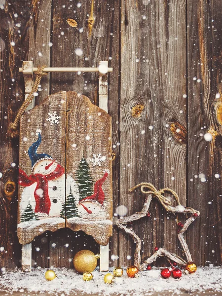 Christmas decoration over wooden background — Stock Photo, Image