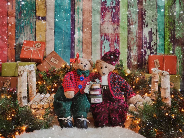 Lovers of vintage bears a Christmas background
