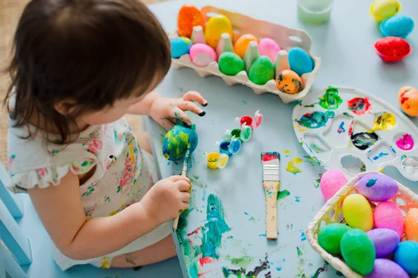 Baby Painting Easter Eggs — Stock Photo, Image