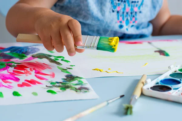 Brush Paint Child Hand Close — Stock Photo, Image