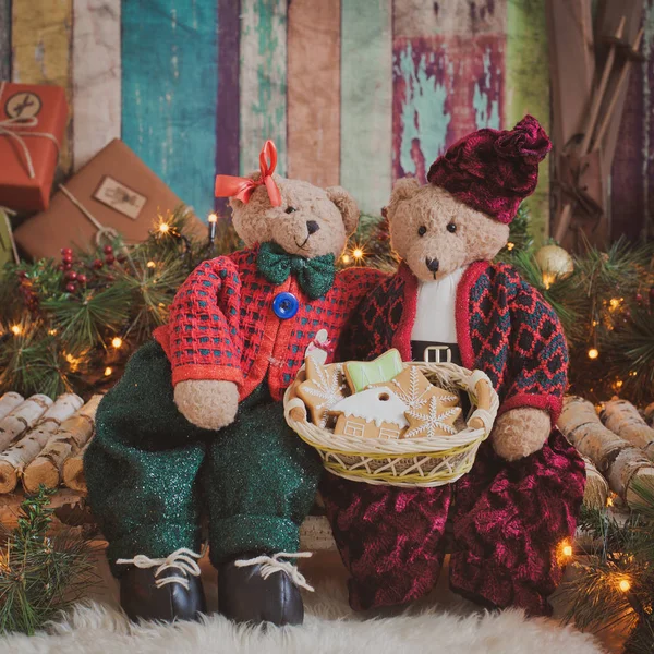 Amoureux des ours vintage fond de Noël — Photo