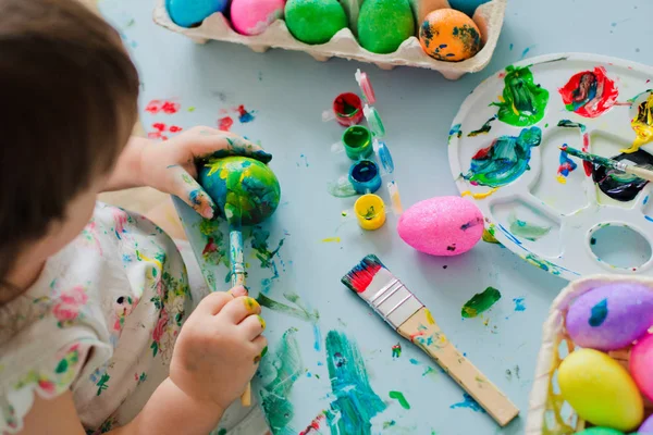 Baby Painting Easter Eggs — Stock Photo, Image