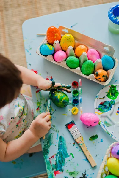 Baby Painting Easter Eggs — Stock Photo, Image
