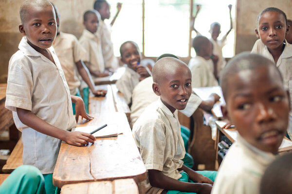 Kenya. Mombasa. January 25, 2012 African children in school at the desks in the classroom.Kenya