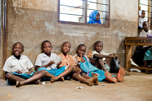 Kenya. Mombasa. January 25, 2012 African children in school at the desks in the classroom.Kenya