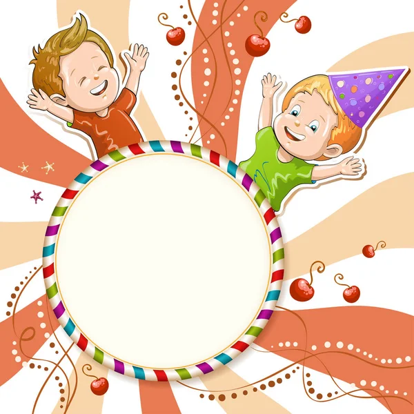 Illustration von Kindern mit Hintergrund für Text und Kirsche — Stockvektor