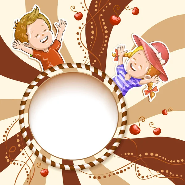 चॉकलेट पृष्ठभूमि के साथ बच्चों का चित्रण — स्टॉक वेक्टर
