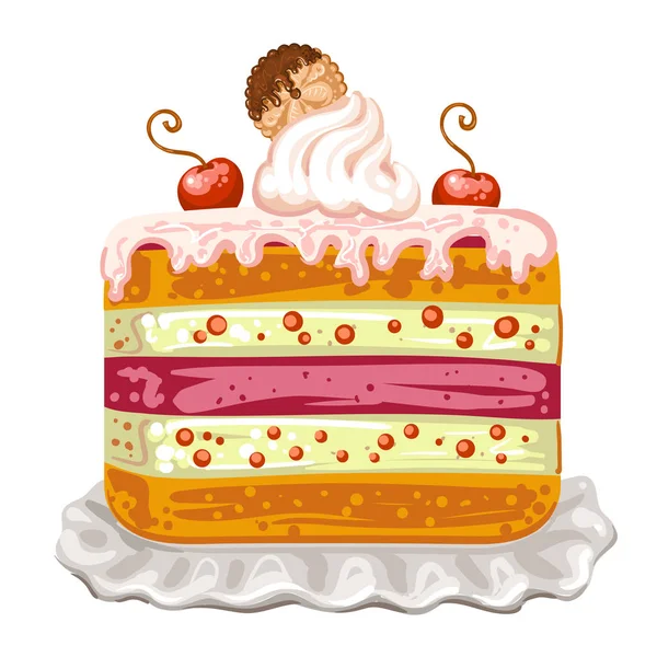 Chutný dort s cherry a sušenku na bílém pozadí — Stockový vektor