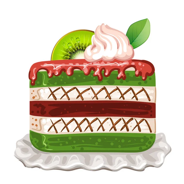 Gâteau savoureux avec kiwi sur fond blanc — Image vectorielle