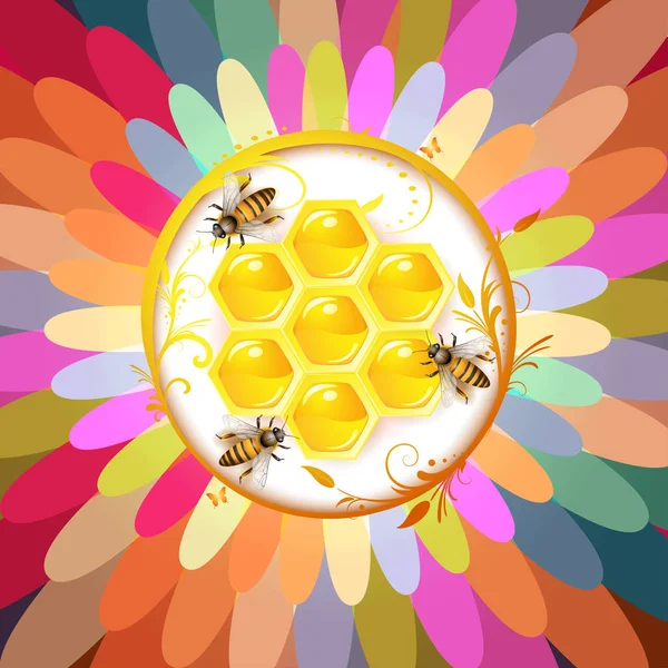 Hintergrund Mit Bienen Und Waben — Stockvektor