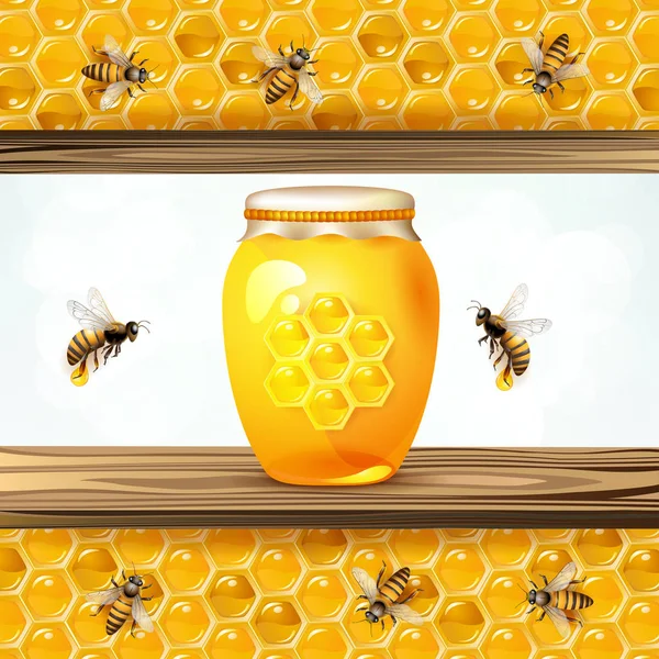 Arılar Bal Petekleri Ile Arka Plan — Stok Vektör