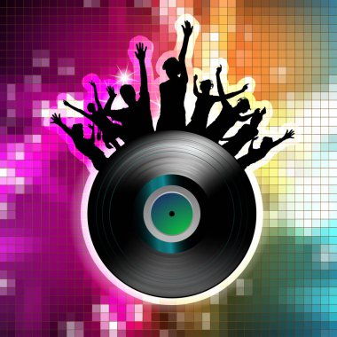 Dans siluetleri ve disko ışıkları ile vinil kaydı