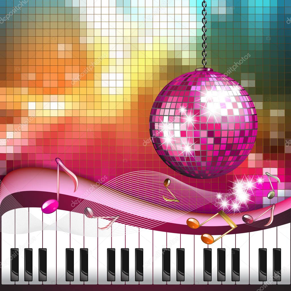 Piano keys with disco globe