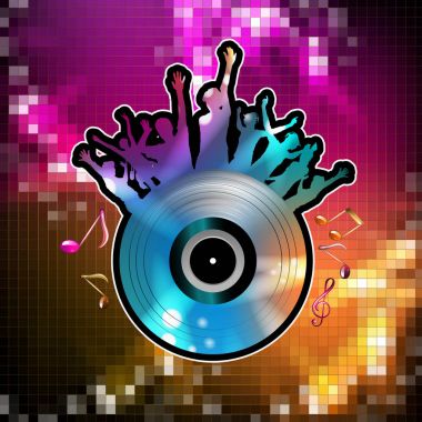 dans siluetleri ile disko ışıkları ve müzik notlar