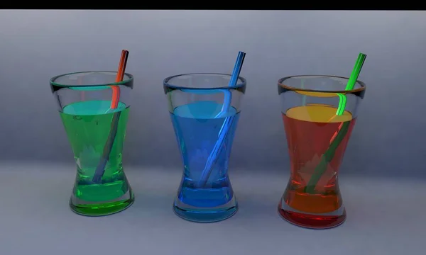 Bicchieri di vetro; cocktail isolato sulla resa 3d bianco — Foto Stock