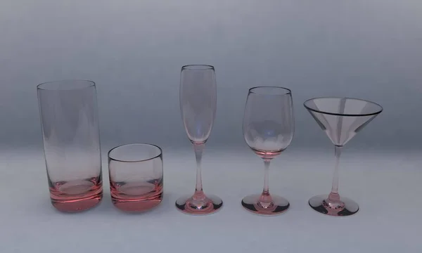 Set coppa di vetro rosso, isolato su rendering 3d bianco — Foto Stock