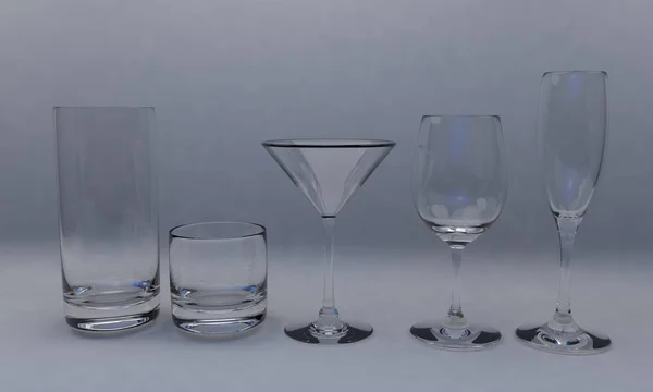 Copos de vidro; coquetel isolado na renderização 3d branca — Fotografia de Stock