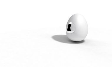 Yumurta ve kilit kavramı, arka plan 3d render