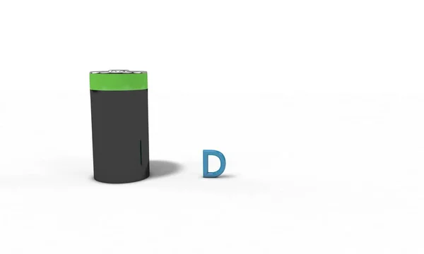 Wykaz rozmiarów baterii D, 3d renderowania — Zdjęcie stockowe