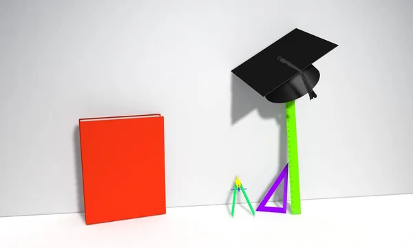卒業と教育の概念、3 d のレンダリングの背景 — ストック写真