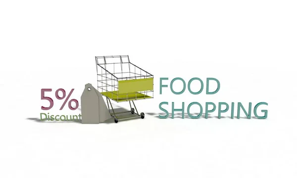Eten winkelen korting %5 op wit, 3d render — Stockfoto